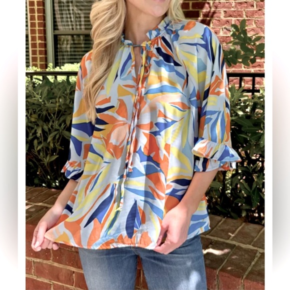 38 Boho Floral Print Wide Sleeve Blouse Top - Picture 1 of 8